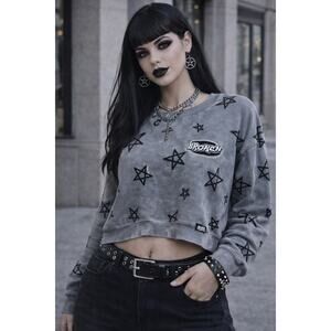 Broken Promises Grey Pentagram Crop Sweatshirt Crewneck M Goth Alt Skater Emo